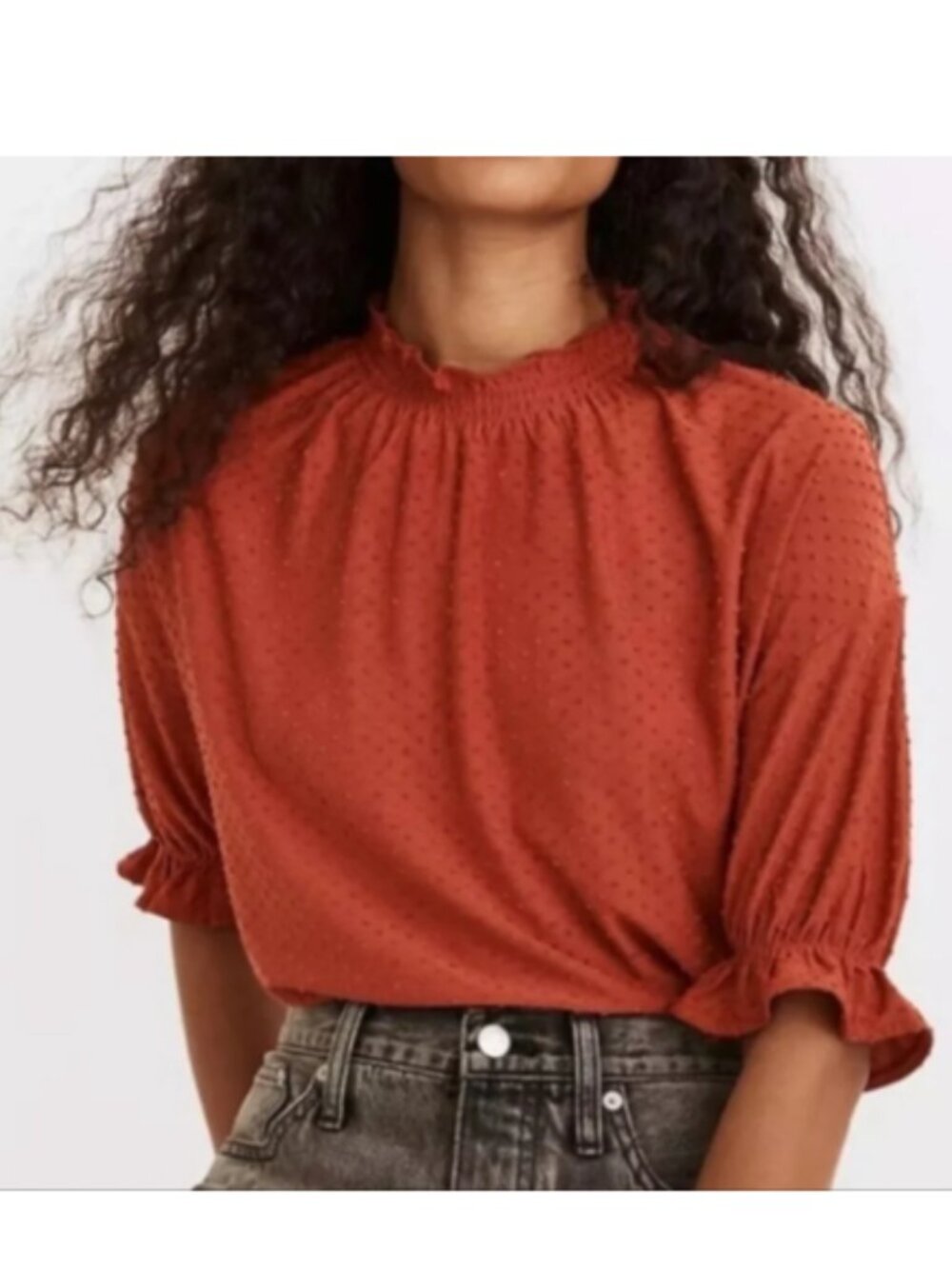 Madewell Clipdot Ruffle Top Dark Brick Size XS NWT - Picture 2 of 9